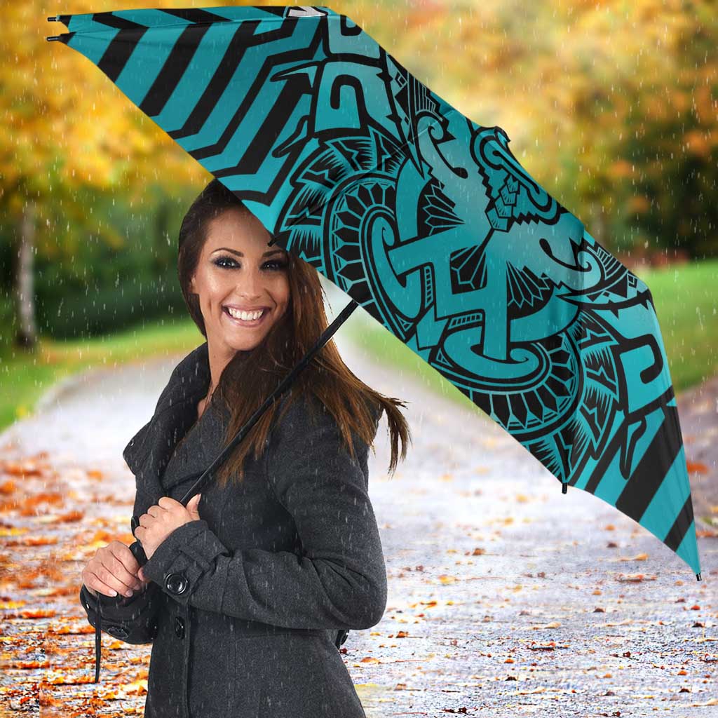 Custom Basketball New Zealand Umbrella Teal Maori Ta Moko Indigenous - Polynesian Pride