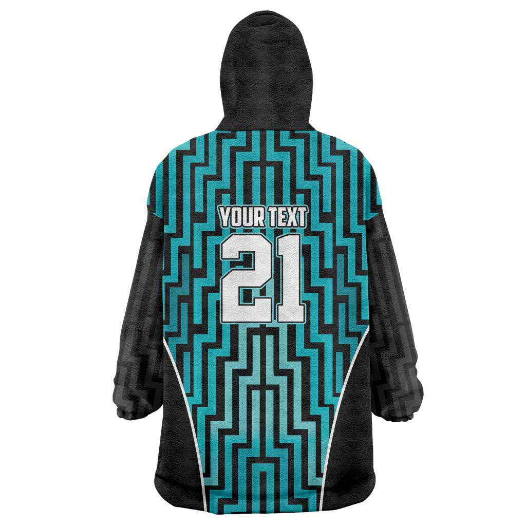 Custom Basketball New Zealand Wearable Blanket Hoodie Teal Maori Ta Moko Indigenous - Polynesian Pride