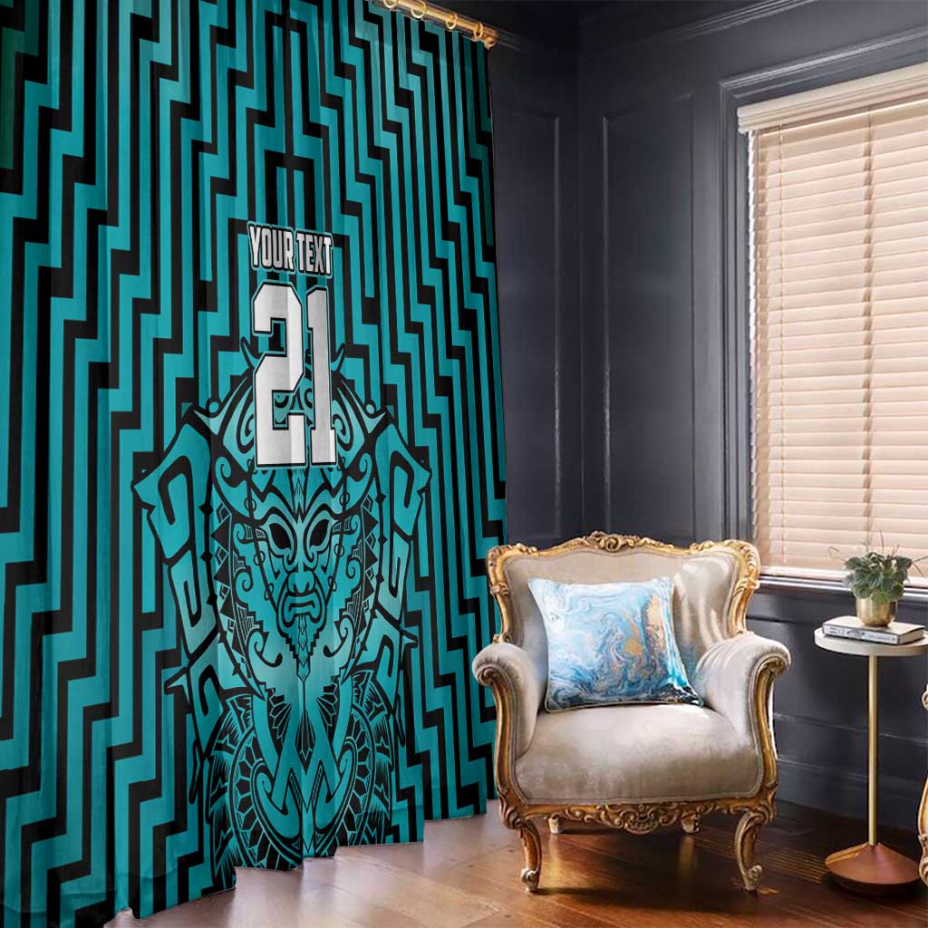 Custom Basketball New Zealand Window Curtain Teal Maori Ta Moko Indigenous - Polynesian Pride