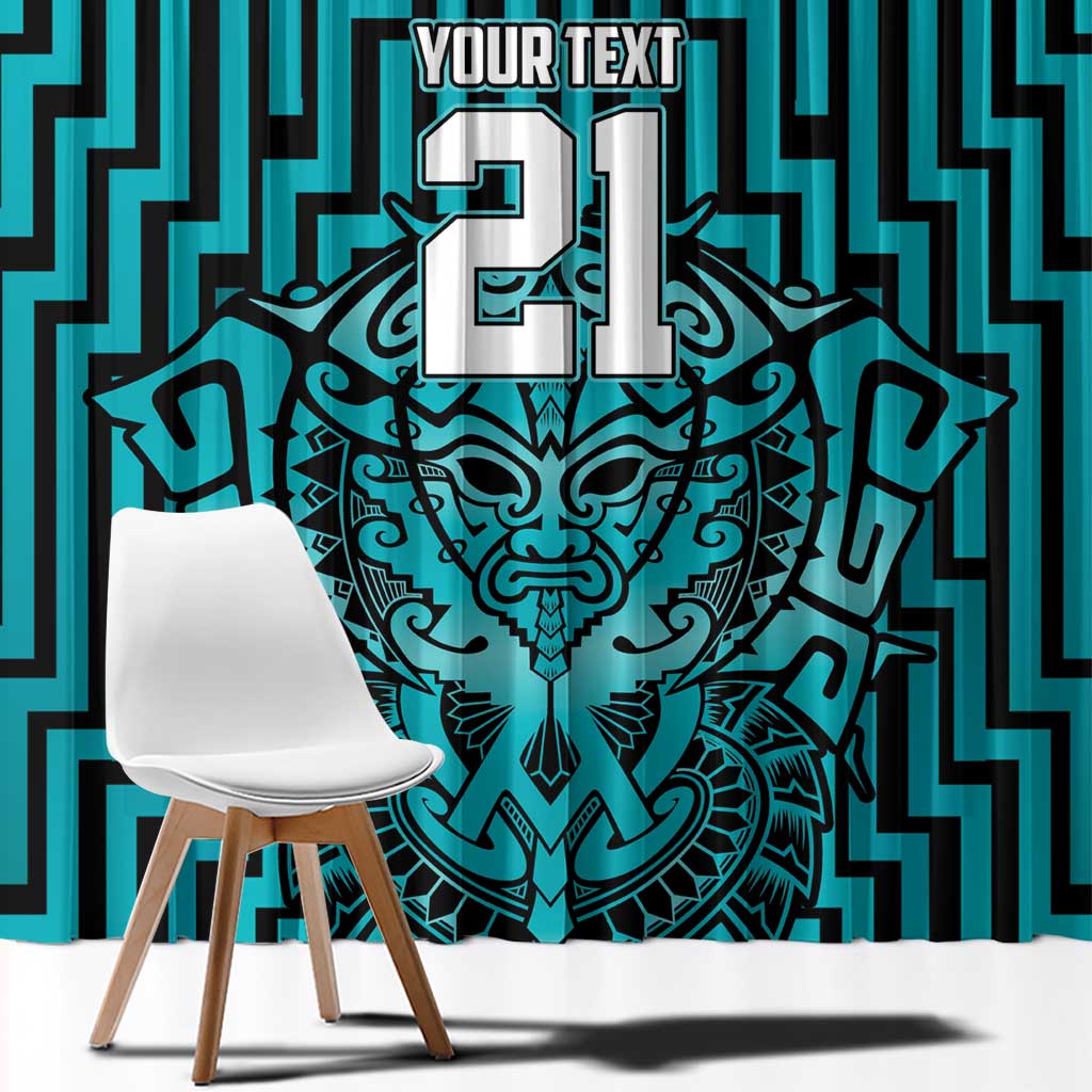 Custom Basketball New Zealand Window Curtain Teal Maori Ta Moko Indigenous - Polynesian Pride