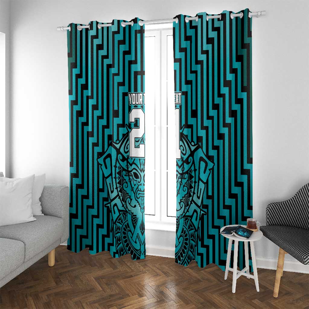 Custom Basketball New Zealand Window Curtain Teal Maori Ta Moko Indigenous - Polynesian Pride