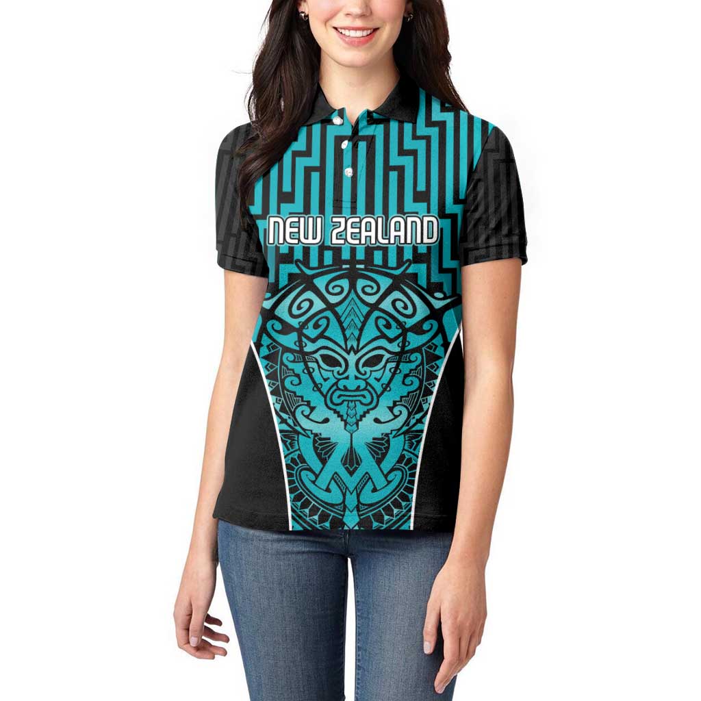 Custom Basketball New Zealand Women Polo Shirt Teal Maori Ta Moko Indigenous - Polynesian Pride