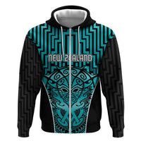 Custom Basketball New Zealand Zip Hoodie Teal Maori Ta Moko Indigenous - Polynesian Pride