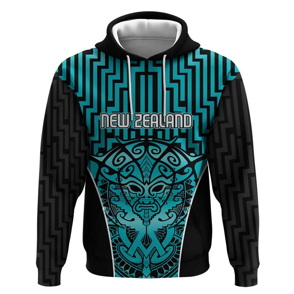 Custom Basketball New Zealand Zip Hoodie Teal Maori Ta Moko Indigenous - Polynesian Pride