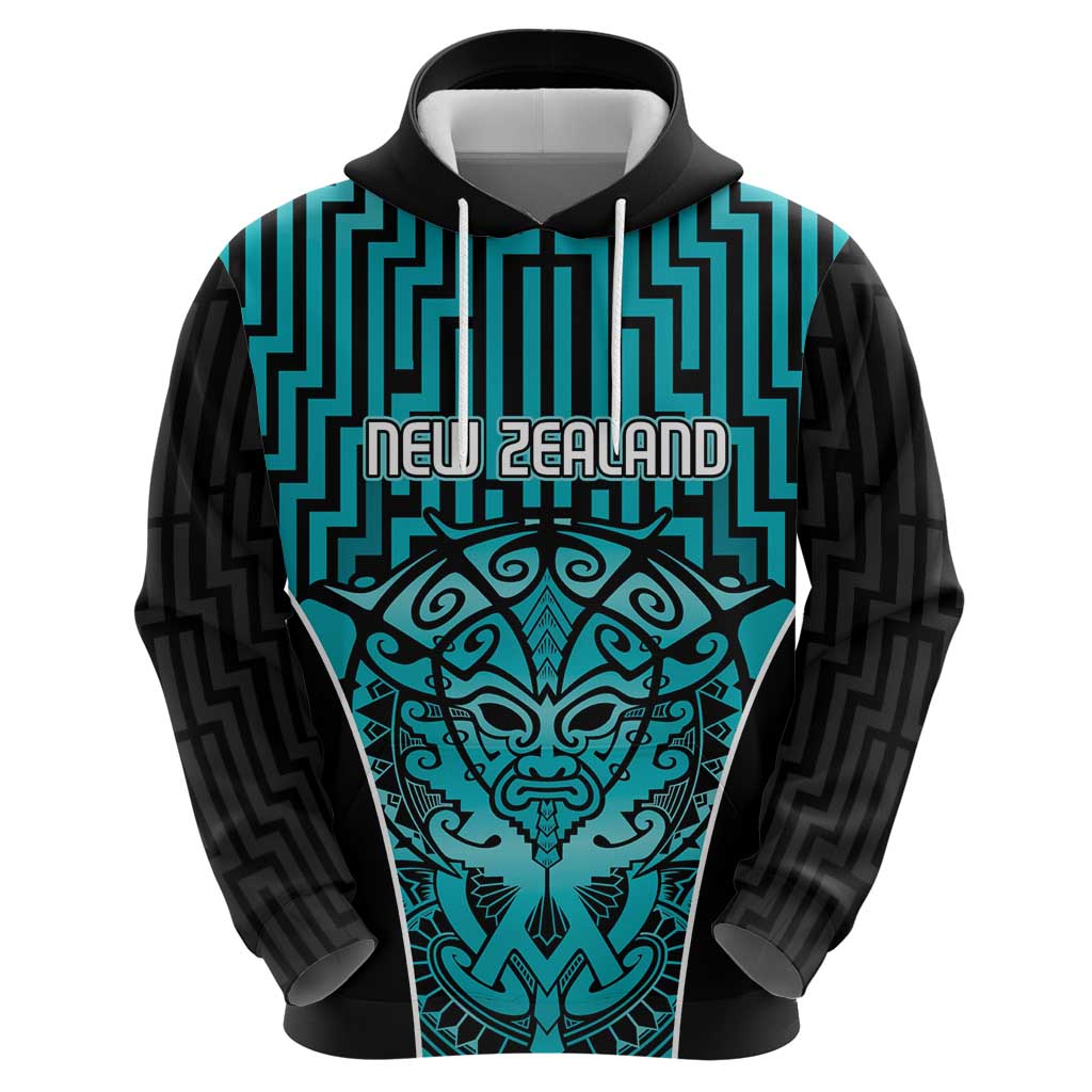 Custom Basketball New Zealand Zip Hoodie Teal Maori Ta Moko Indigenous - Polynesian Pride