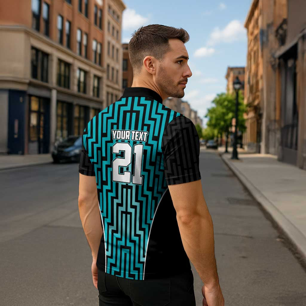Custom Basketball New Zealand Zipper Polo Shirt Teal Maori Ta Moko Indigenous - Polynesian Pride