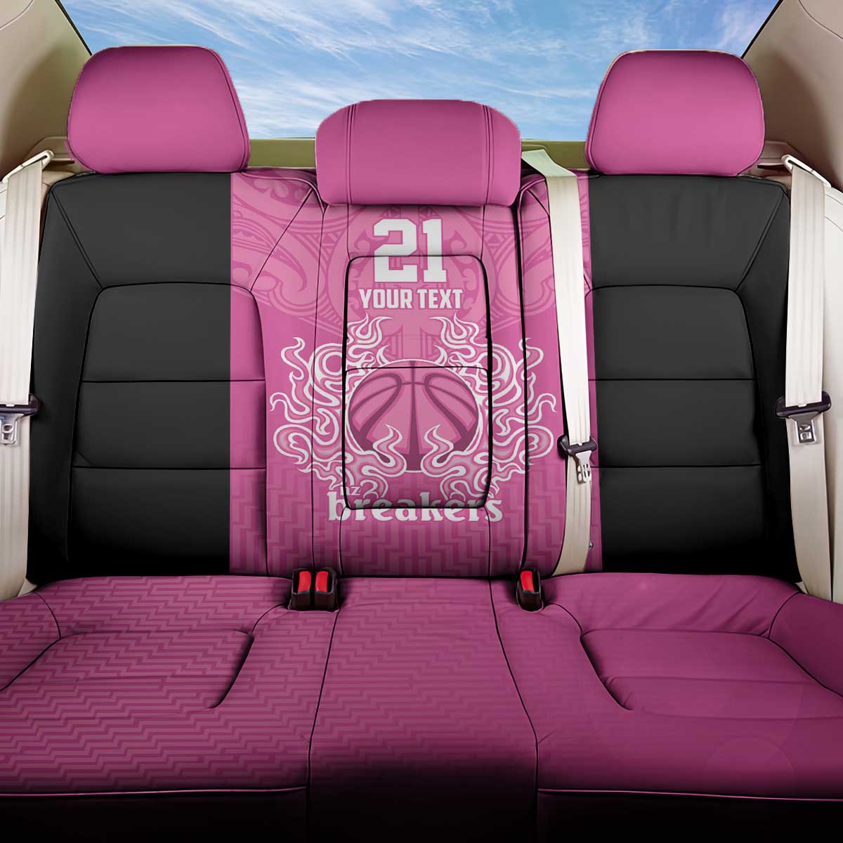 New Zealand Custom Back Car Seat Cover Fire Basketball Maori Tribal Pink - Polynesian Pride