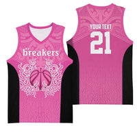 New Zealand Custom Basketball Jersey Fire Basketball Maori Tribal Pink - Polynesian Pride