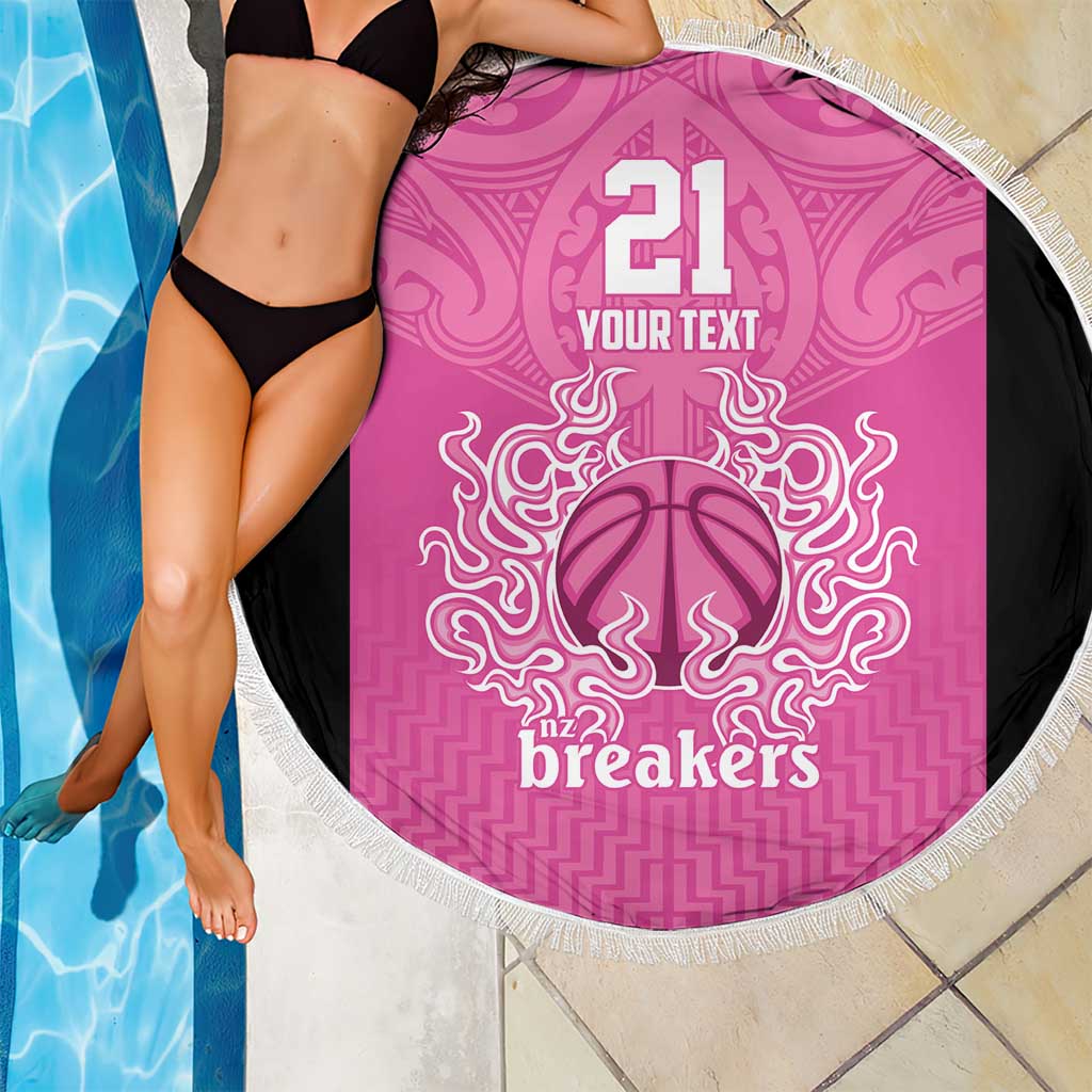 New Zealand Custom Beach Blanket Fire Basketball Maori Tribal Pink - Polynesian Pride
