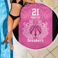 New Zealand Custom Beach Blanket Fire Basketball Maori Tribal Pink - Polynesian Pride