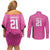 New Zealand Custom Couples Matching Off Shoulder Short Dress and Long Sleeve Button Shirt Fire Basketball Maori Tribal Pink - Polynesian Pride