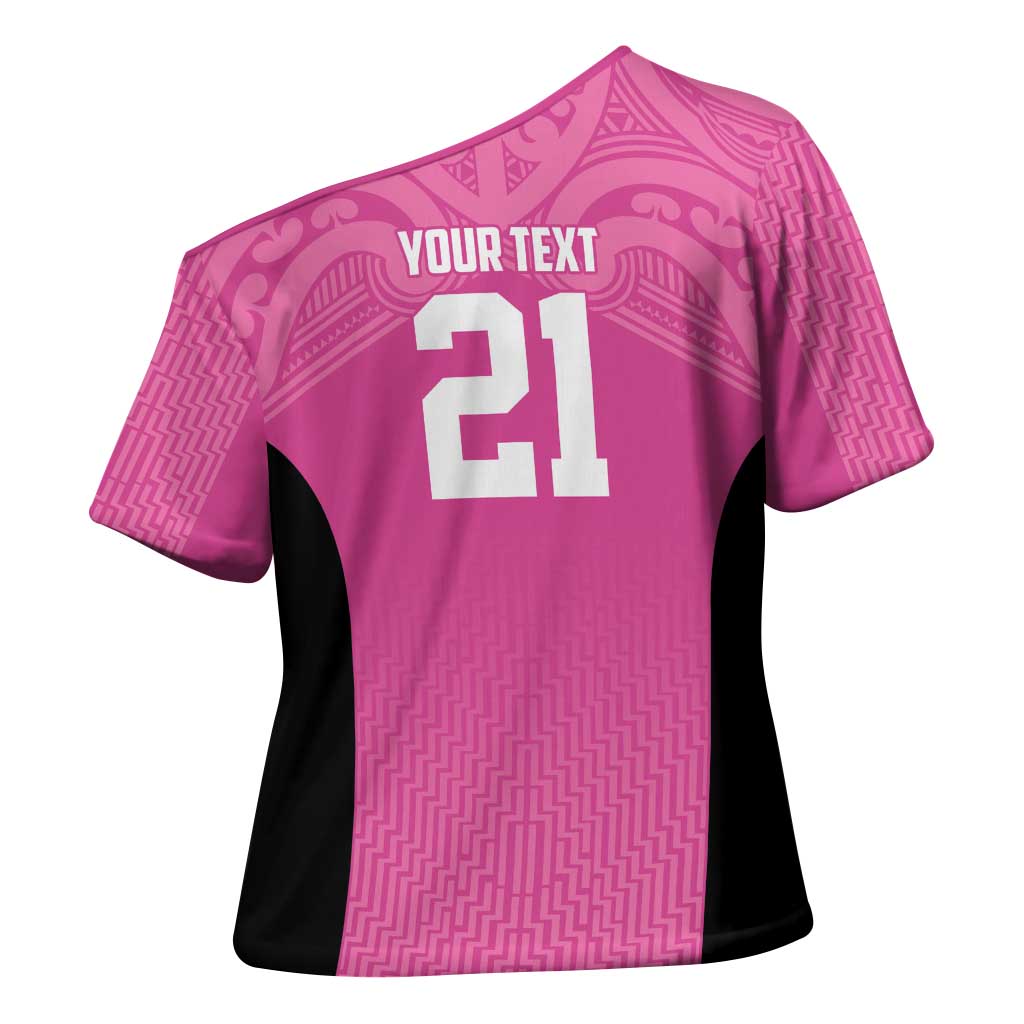 New Zealand Custom Cross Shoulder Shirt Fire Basketball Maori Tribal Pink - Polynesian Pride