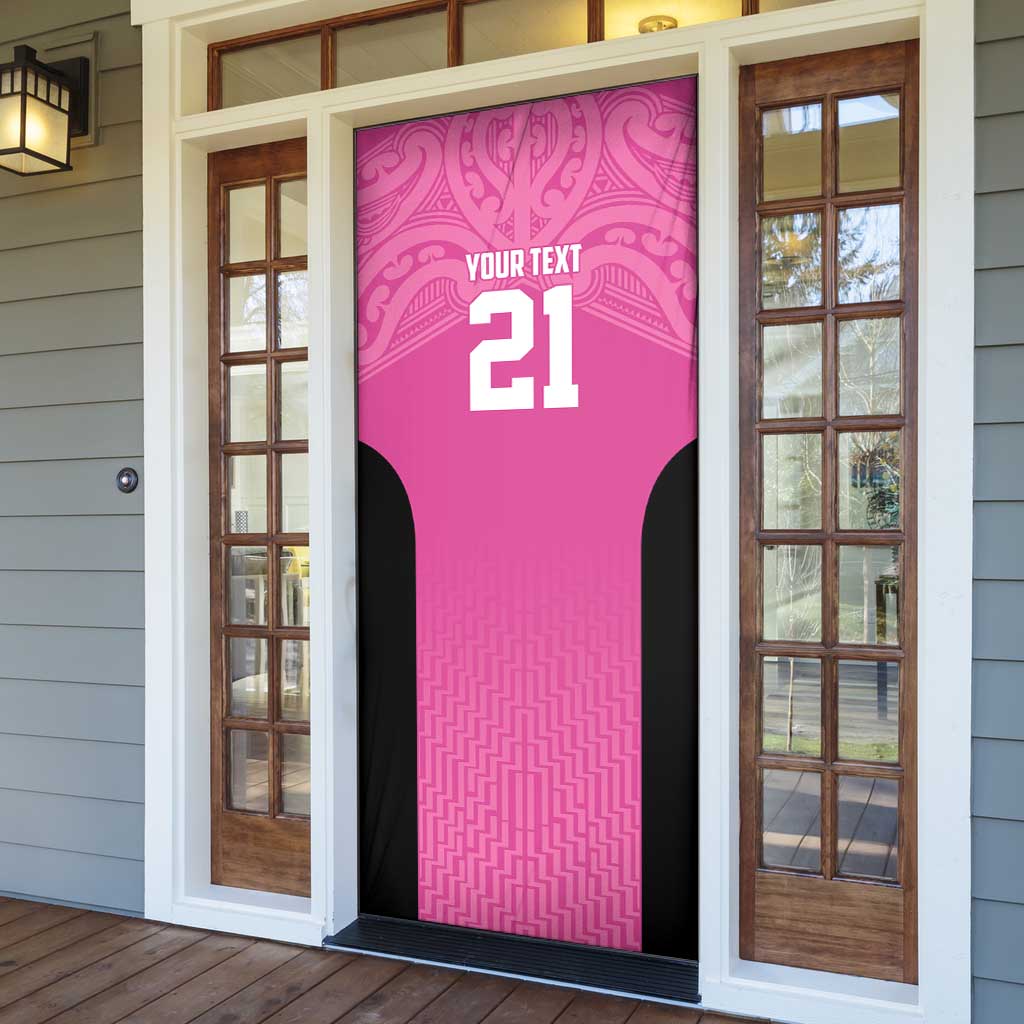 New Zealand Custom Door Cover Fire Basketball Maori Tribal Pink - Polynesian Pride