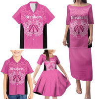 New Zealand Custom Family Matching Puletasi and Hawaiian Shirt Fire Basketball Maori Tribal Pink - Polynesian Pride