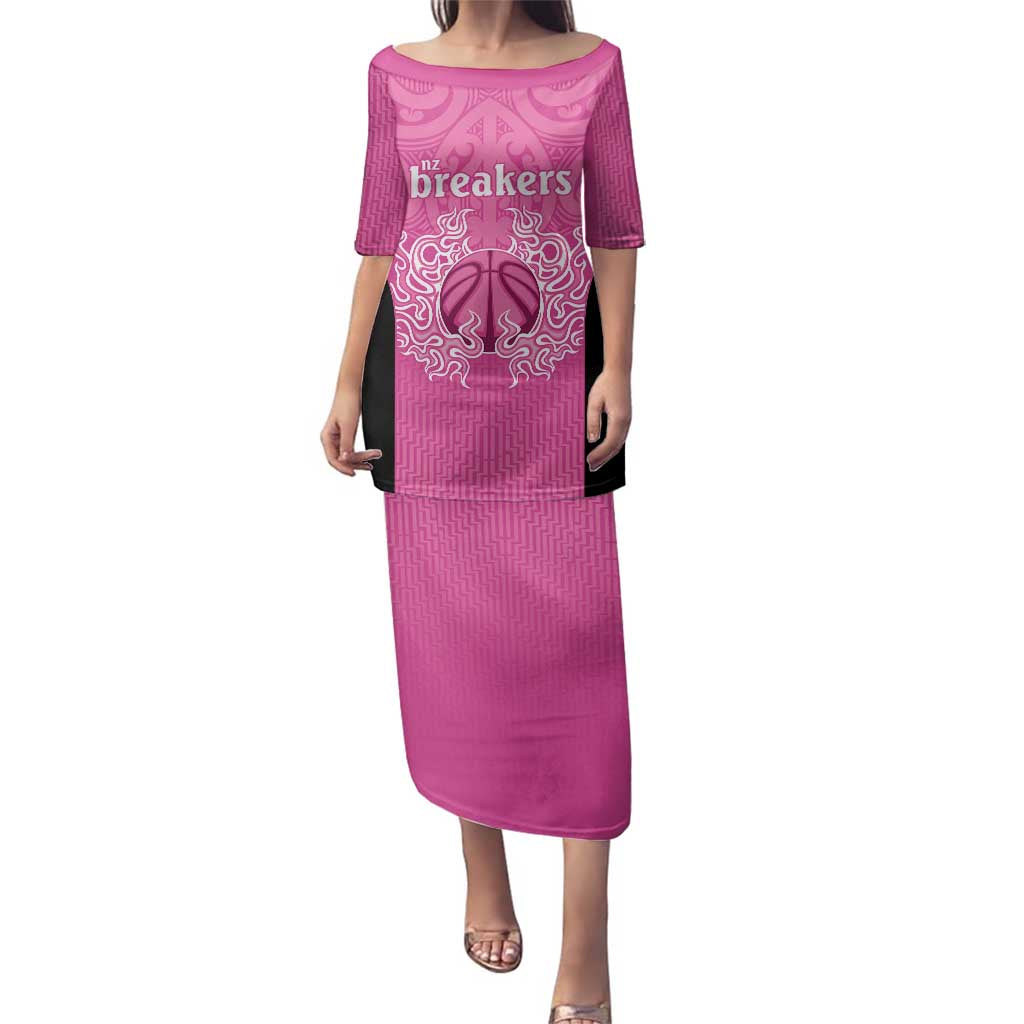 New Zealand Custom Family Matching Puletasi and Hawaiian Shirt Fire Basketball Maori Tribal Pink - Polynesian Pride