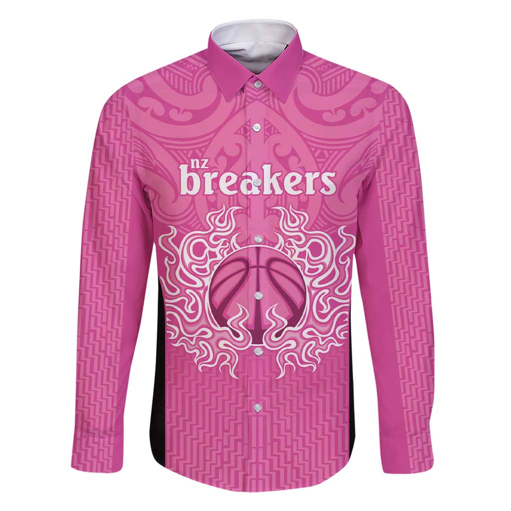 New Zealand Custom Family Matching Short Sleeve Bodycon Dress and Hawaiian Shirt Fire Basketball Maori Tribal Pink - Polynesian Pride