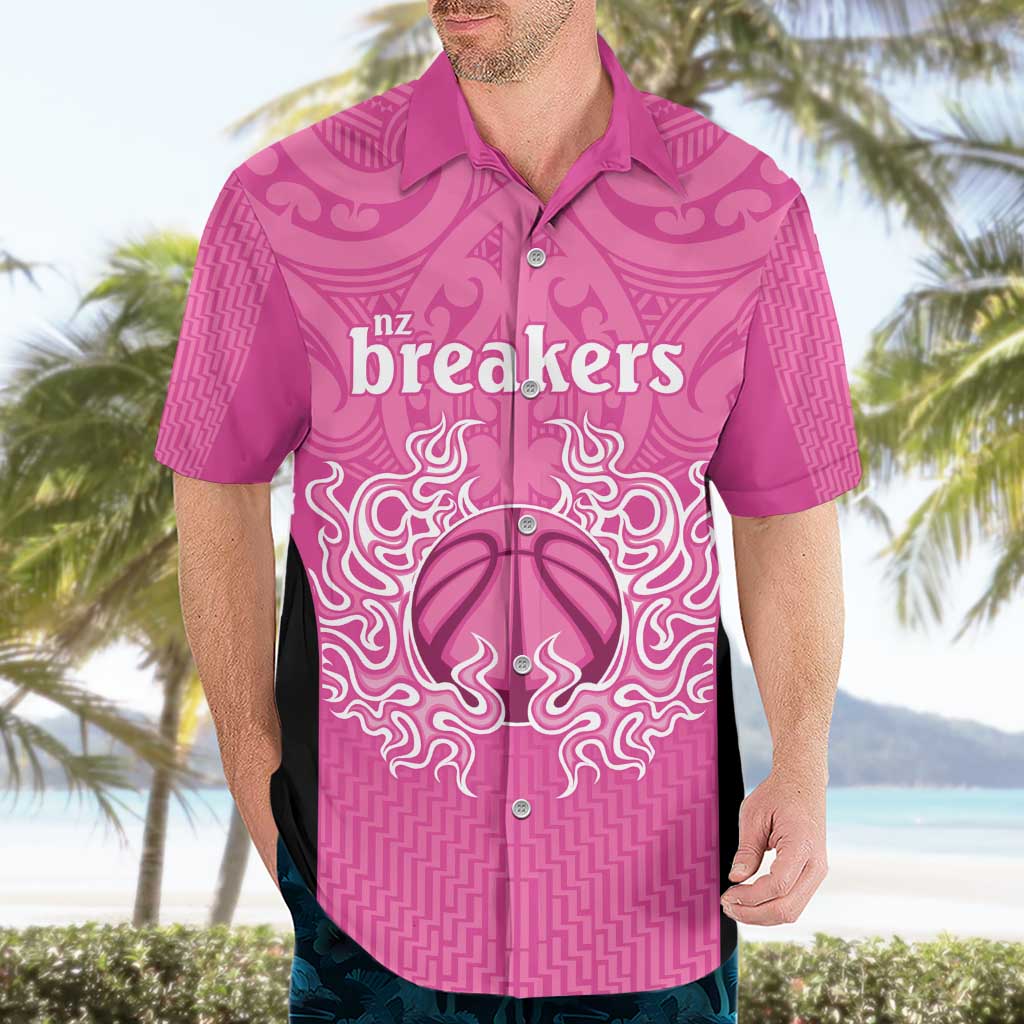 New Zealand Custom Hawaiian Shirt Fire Basketball Maori Tribal Pink - Polynesian Pride