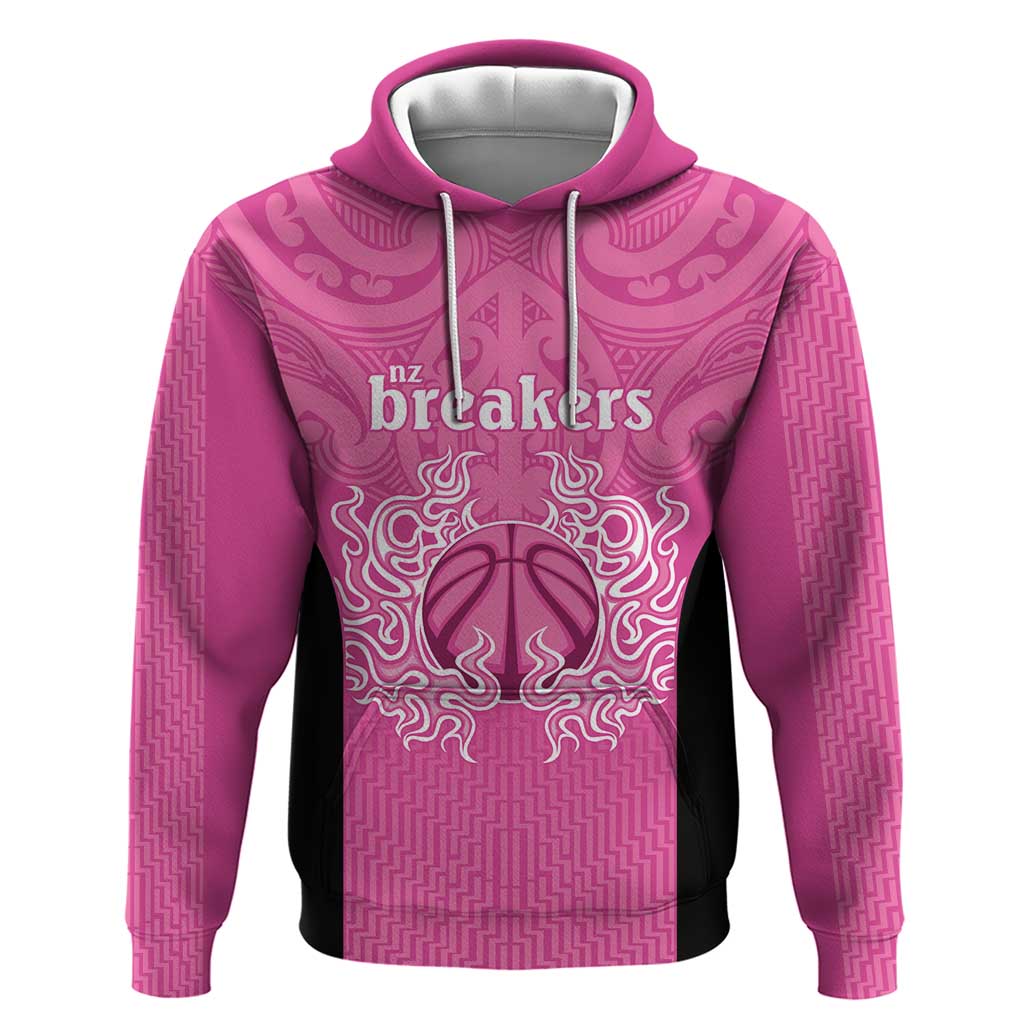 New Zealand Custom Hoodie Fire Basketball Maori Tribal Pink - Polynesian Pride
