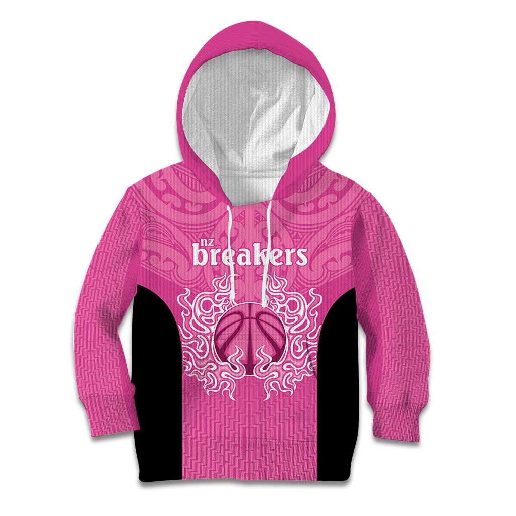 New Zealand Custom Kid Hoodie Fire Basketball Maori Tribal Pink - Polynesian Pride
