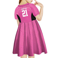New Zealand Custom Kid Short Sleeve Dress Fire Basketball Maori Tribal Pink - Polynesian Pride