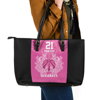 New Zealand Custom Leather Tote Bag Fire Basketball Maori Tribal Pink - Polynesian Pride