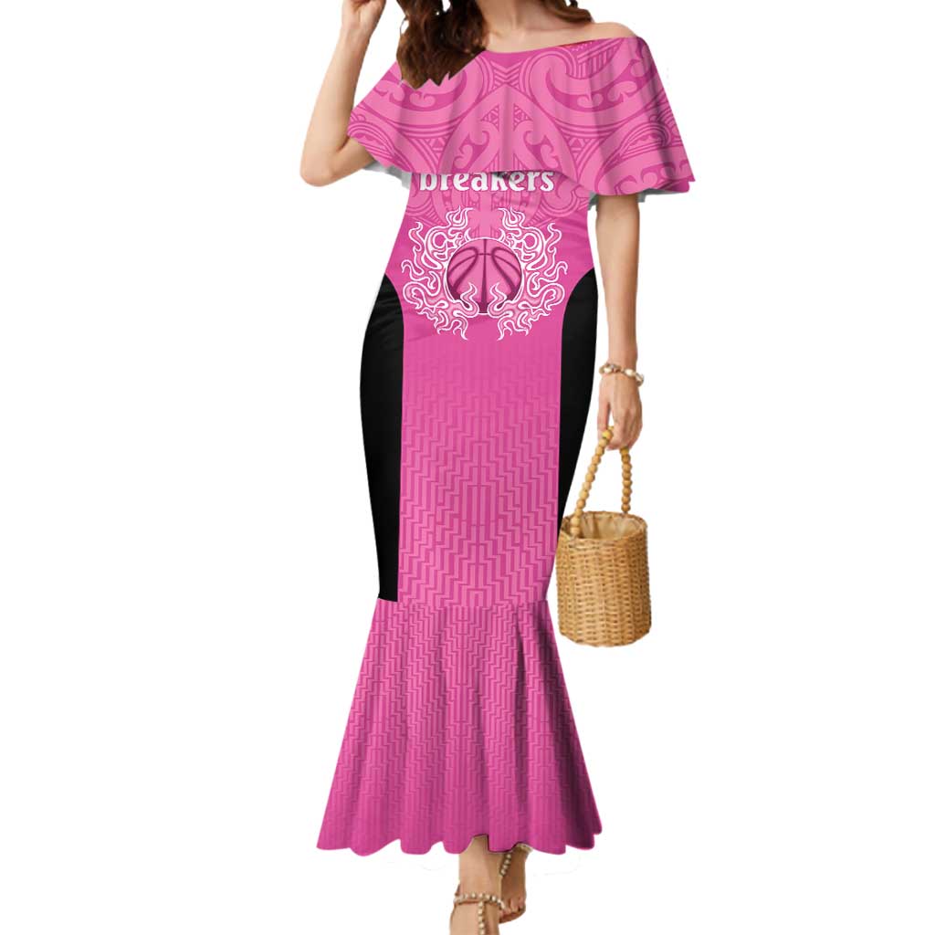 New Zealand Custom Mermaid Dress Fire Basketball Maori Tribal Pink - Polynesian Pride