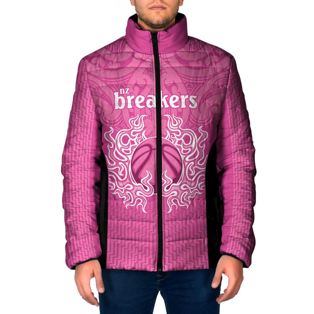 New Zealand Custom Padded Jacket Fire Basketball Maori Tribal Pink - Polynesian Pride