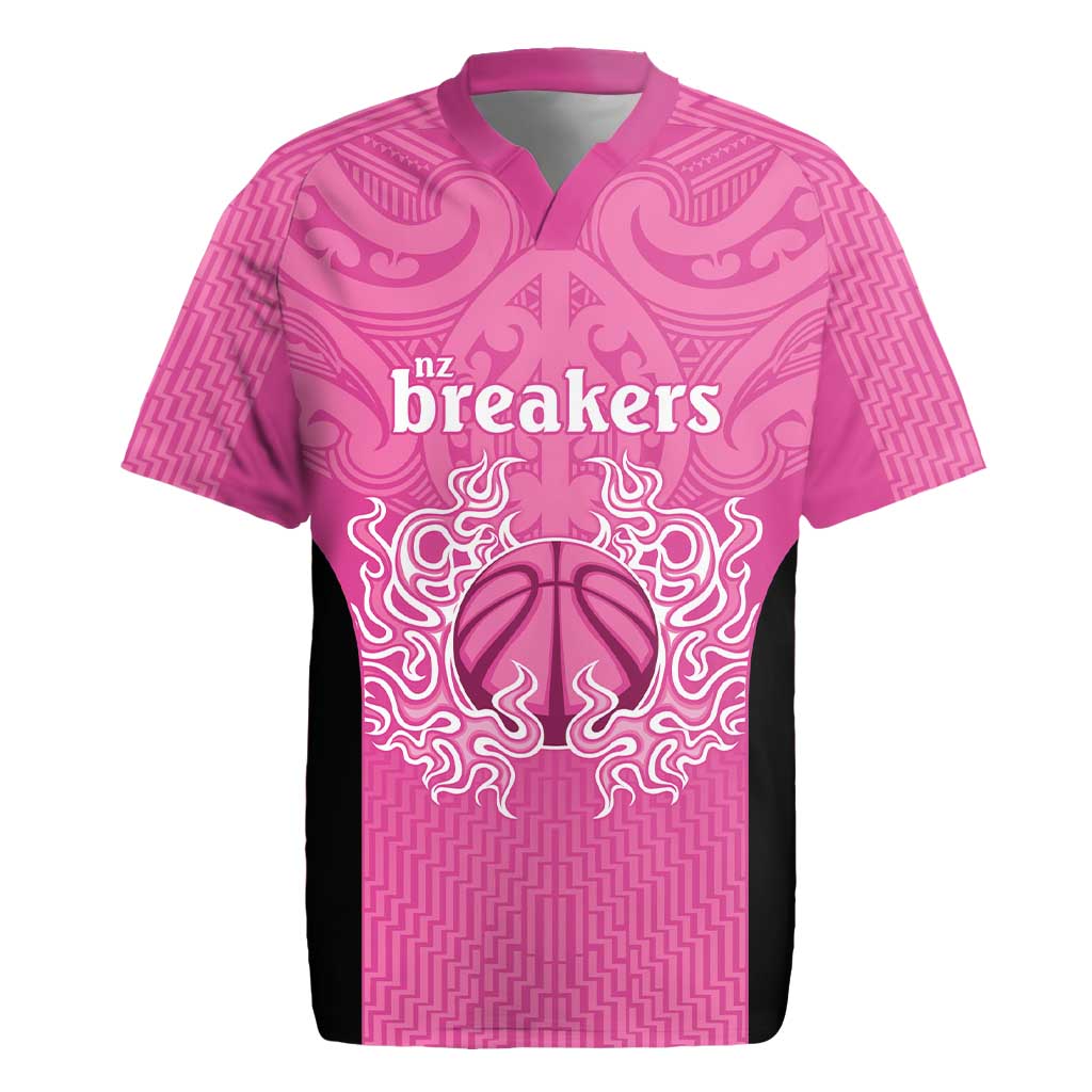New Zealand Custom Rugby Jersey Fire Basketball Maori Tribal Pink - Polynesian Pride