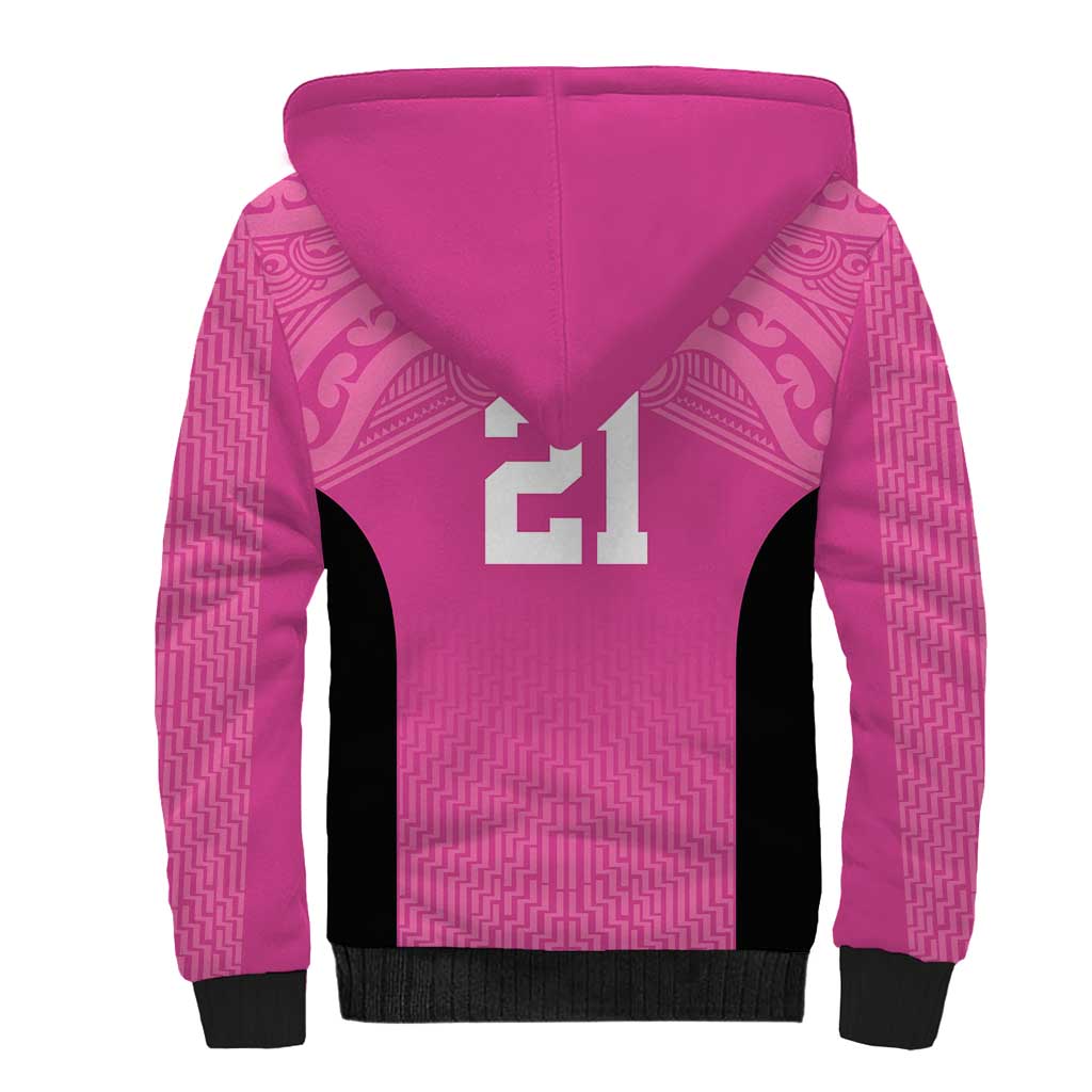 New Zealand Custom Sherpa Hoodie Fire Basketball Maori Tribal Pink - Polynesian Pride