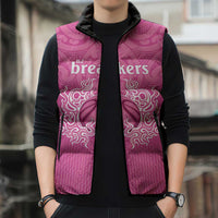 New Zealand Custom Sleeveless Puffer Jacket Fire Basketball Maori Tribal Pink - Polynesian Pride