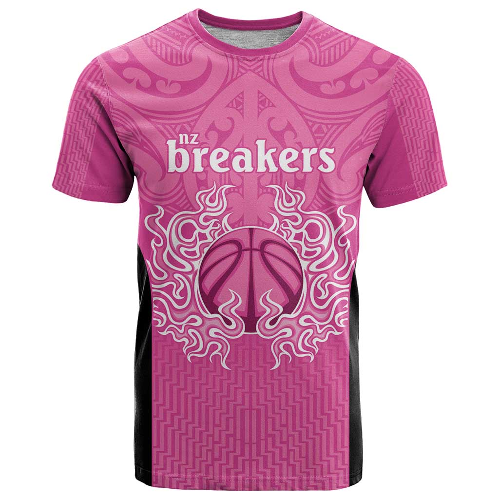 New Zealand Custom T Shirt Fire Basketball Maori Tribal Pink - Polynesian Pride