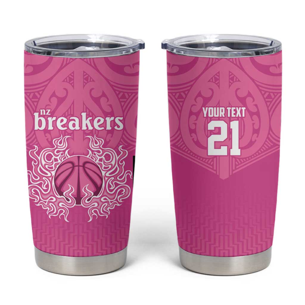 New Zealand Custom Tumbler Cup Fire Basketball Maori Tribal Pink - Polynesian Pride