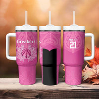 New Zealand Custom Tumbler With Handle Fire Basketball Maori Tribal Pink - Polynesian Pride