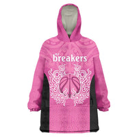 New Zealand Custom Wearable Blanket Hoodie Fire Basketball Maori Tribal Pink - Polynesian Pride