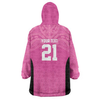 New Zealand Custom Wearable Blanket Hoodie Fire Basketball Maori Tribal Pink - Polynesian Pride