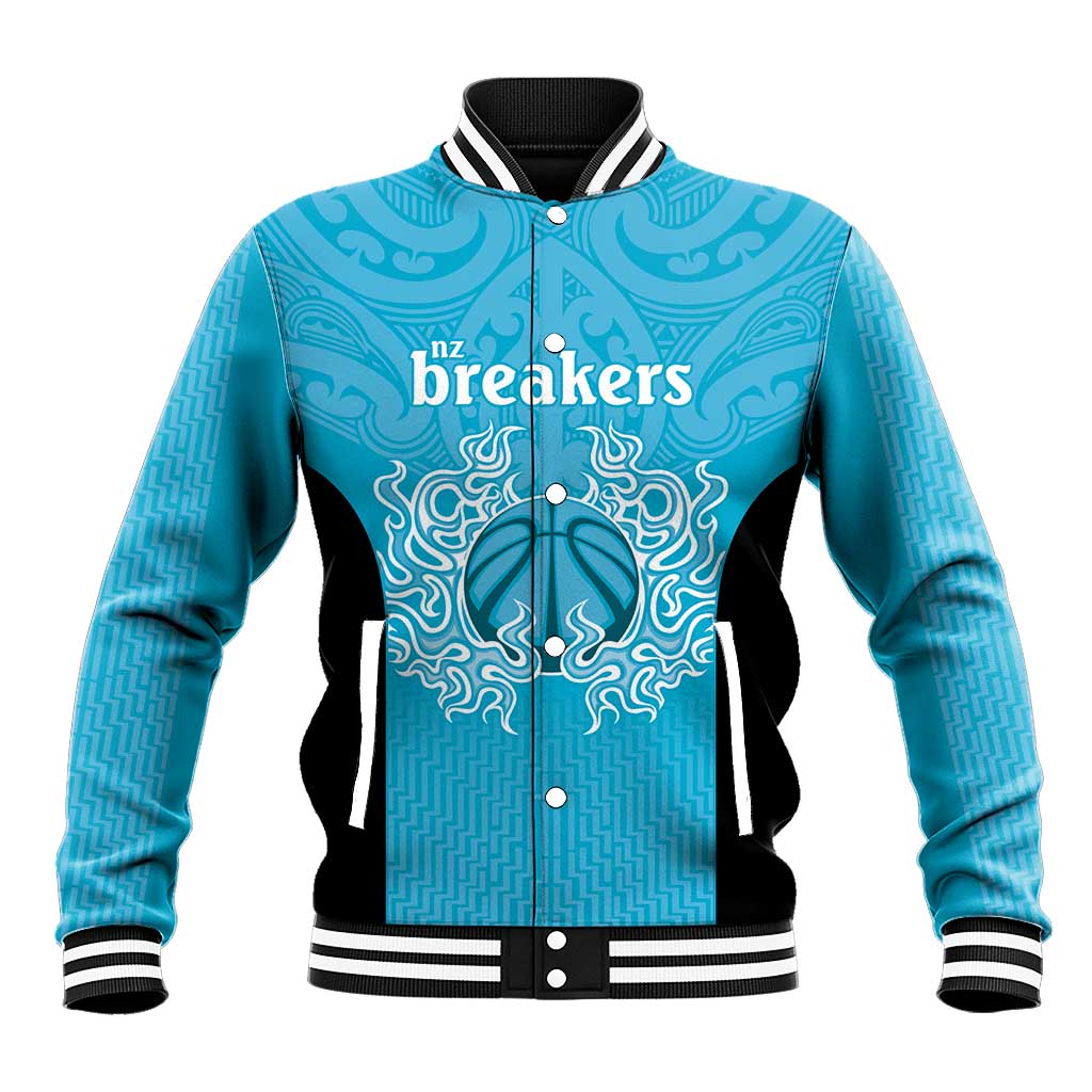 New Zealand Custom Baseball Jacket Fire Basketball Maori Tribal Sky Blue - Polynesian Pride
