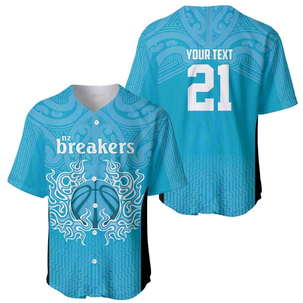 New Zealand Custom Baseball Jersey Fire Basketball Maori Tribal Sky Blue - Polynesian Pride