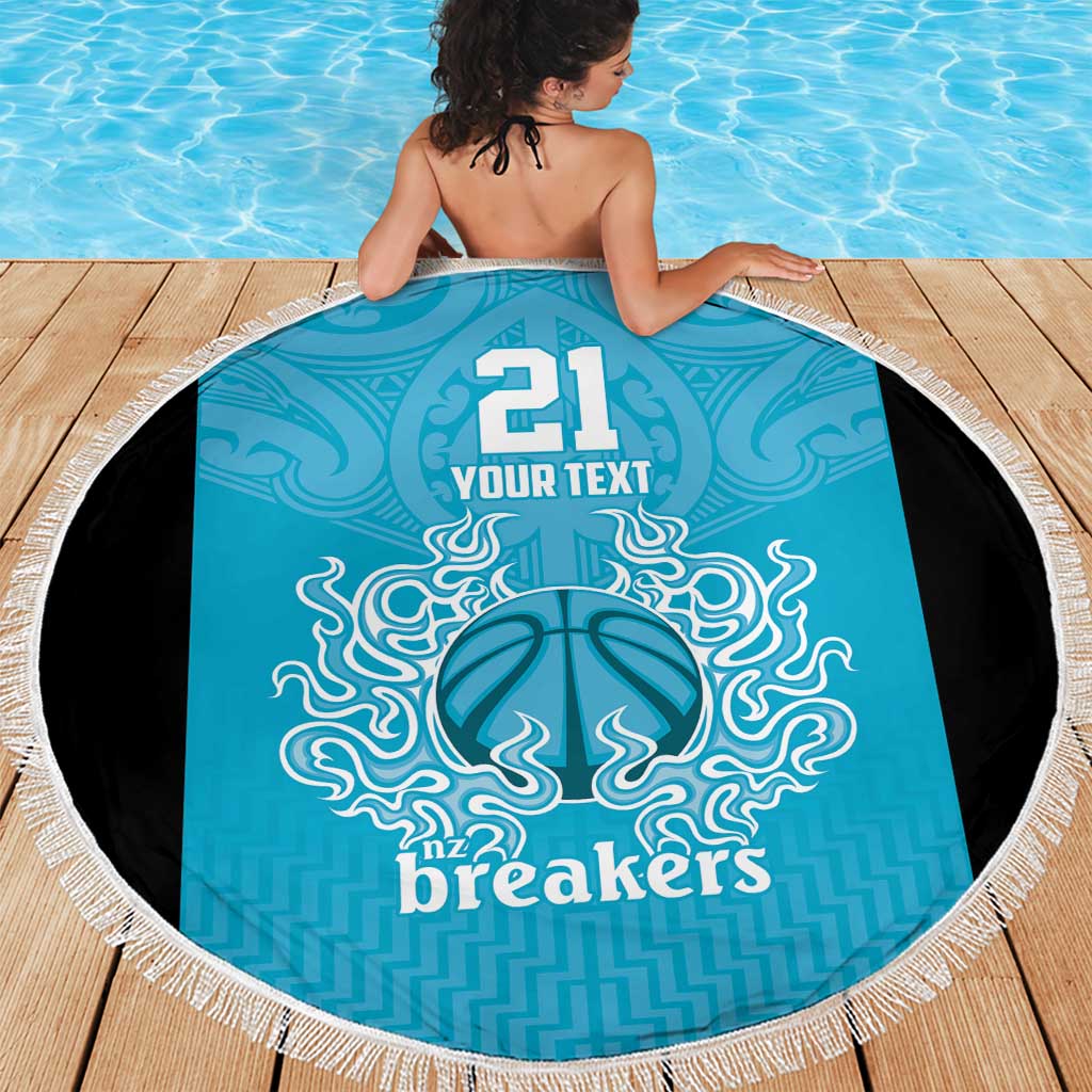 New Zealand Custom Beach Blanket Fire Basketball Maori Tribal Sky Blue - Polynesian Pride
