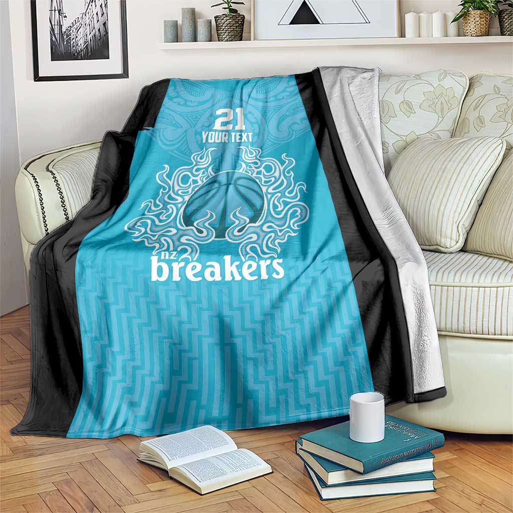 New Zealand Custom Blanket Fire Basketball Maori Tribal Sky Blue - Polynesian Pride