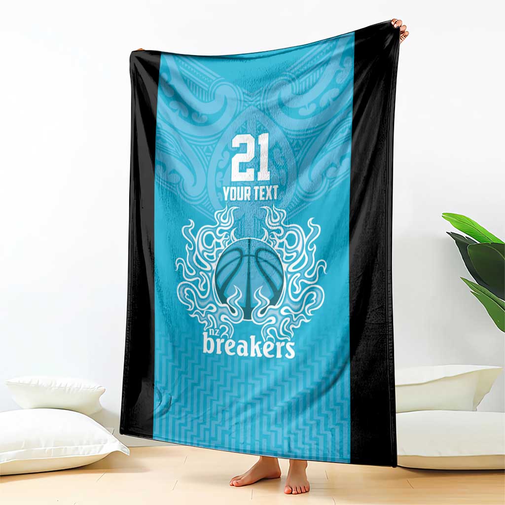 New Zealand Custom Blanket Fire Basketball Maori Tribal Sky Blue - Polynesian Pride