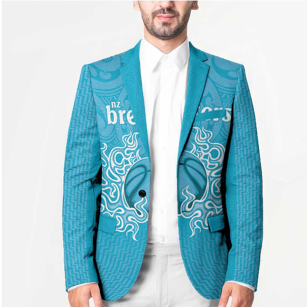 New Zealand Custom Blazer Fire Basketball Maori Tribal Sky Blue - Polynesian Pride