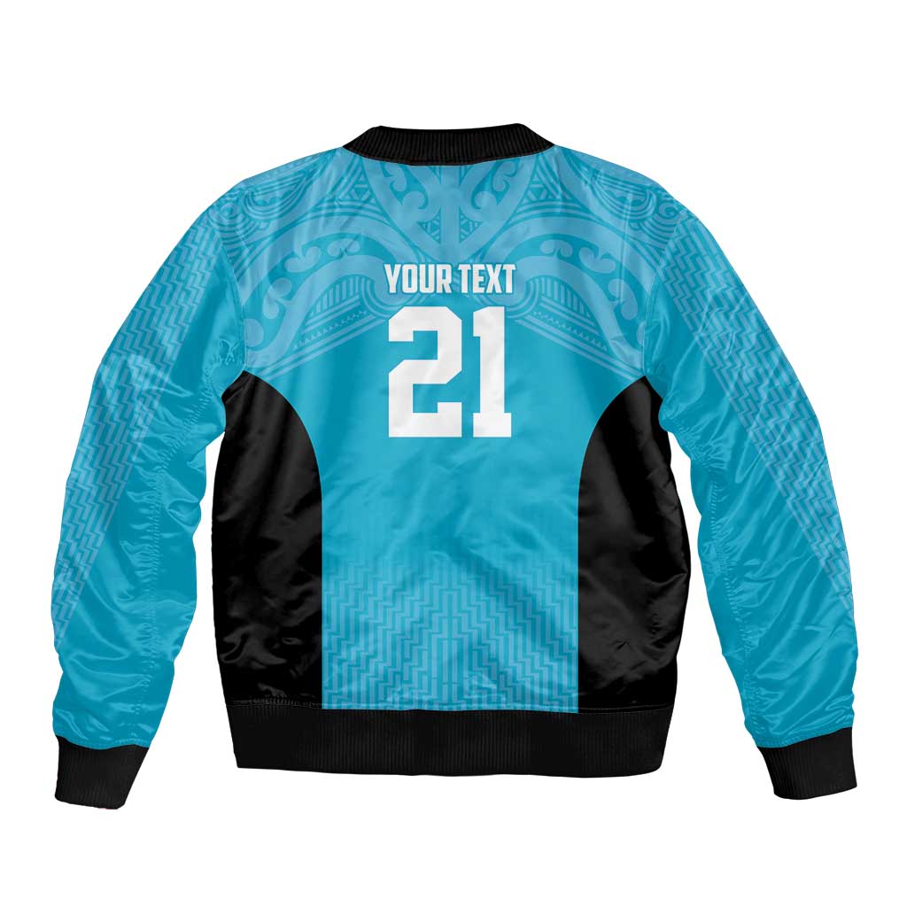New Zealand Custom Bomber Jacket Fire Basketball Maori Tribal Sky Blue - Polynesian Pride