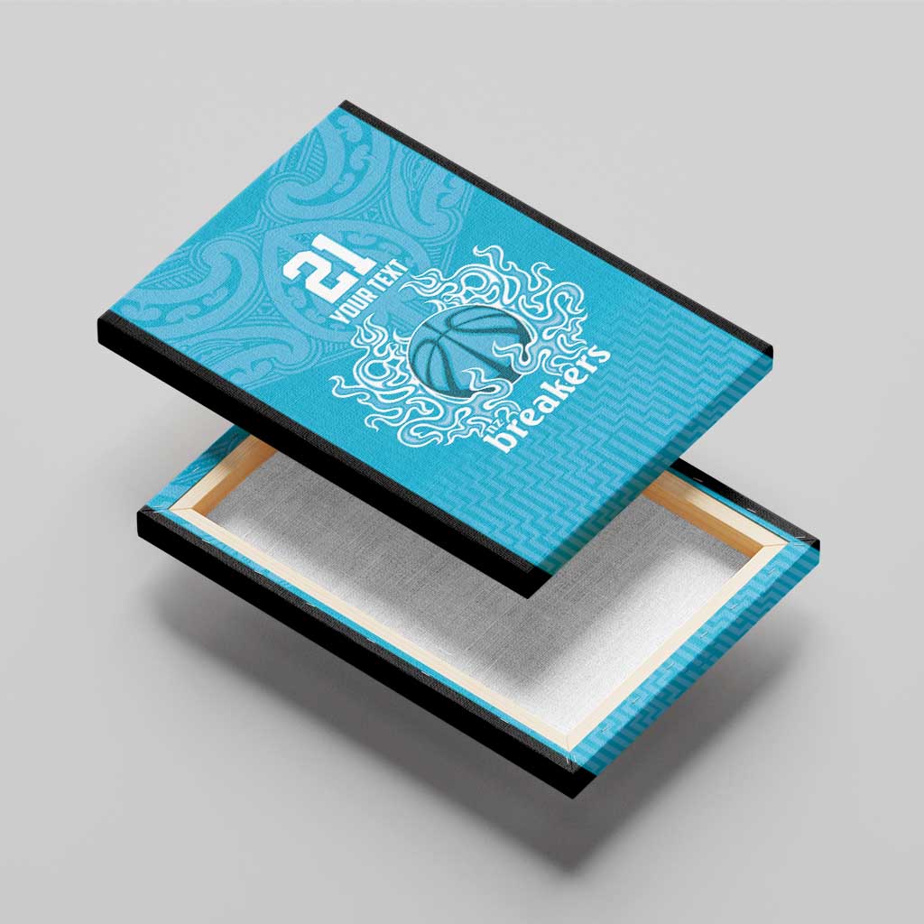 New Zealand Custom Canvas Wall Art Fire Basketball Maori Tribal Sky Blue - Polynesian Pride