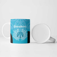 New Zealand Custom Ceramic Mug Fire Basketball Maori Tribal Sky Blue - Polynesian Pride