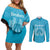 New Zealand Custom Couples Matching Off Shoulder Short Dress and Long Sleeve Button Shirt Fire Basketball Maori Tribal Sky Blue - Polynesian Pride