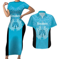New Zealand Custom Couples Matching Short Sleeve Bodycon Dress and Hawaiian Shirt Fire Basketball Maori Tribal Sky Blue - Polynesian Pride