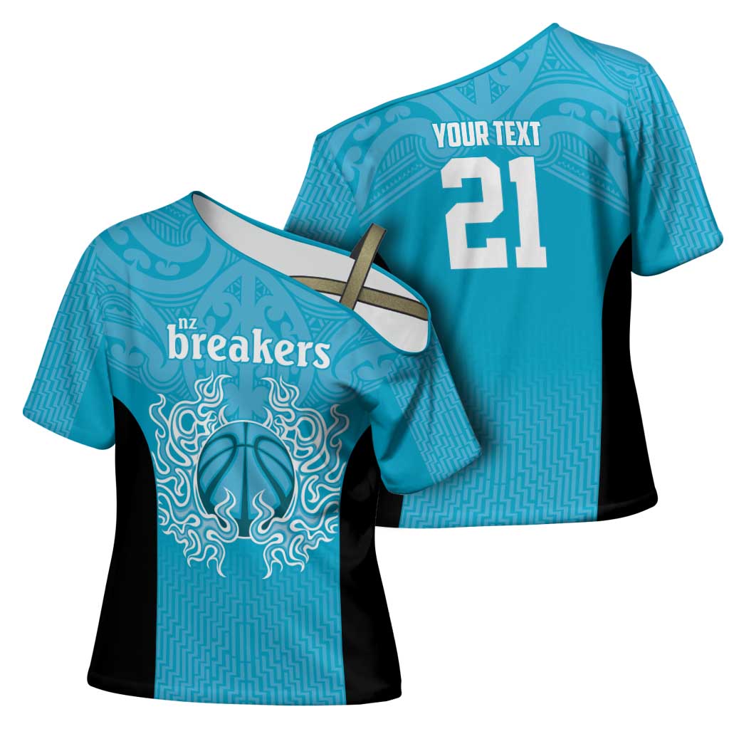 New Zealand Custom Cross Shoulder Shirt Fire Basketball Maori Tribal Sky Blue - Polynesian Pride