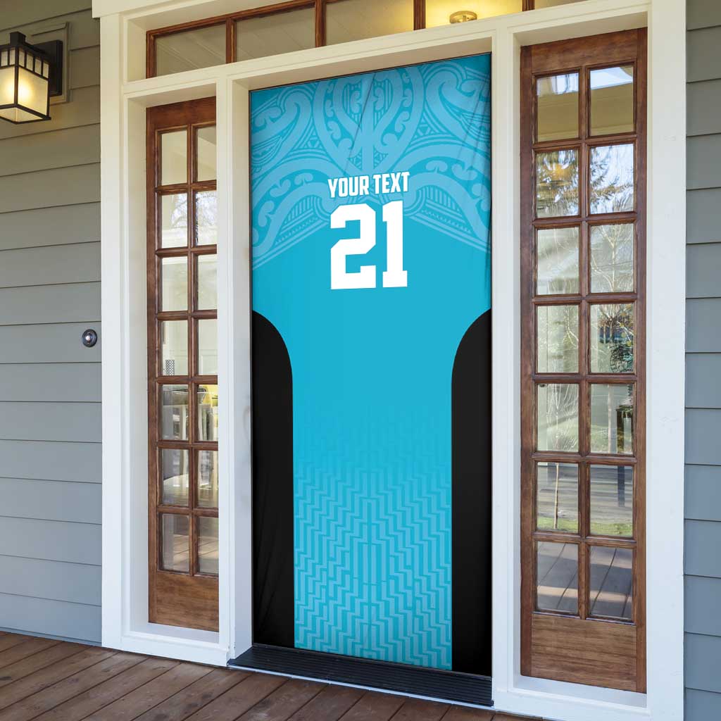 New Zealand Custom Door Cover Fire Basketball Maori Tribal Sky Blue - Polynesian Pride