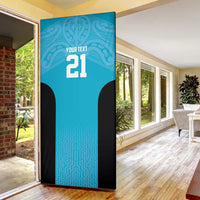New Zealand Custom Door Cover Fire Basketball Maori Tribal Sky Blue - Polynesian Pride