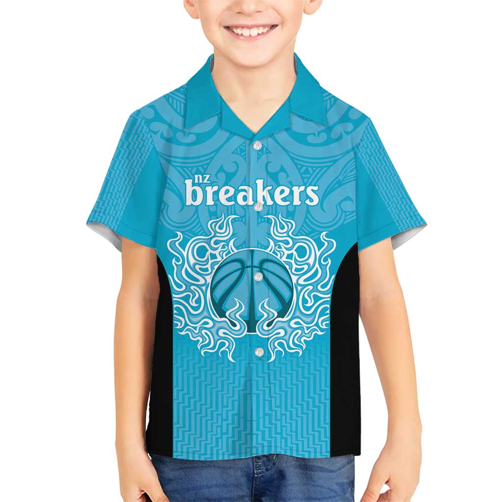 New Zealand Custom Family Matching Long Sleeve Bodycon Dress and Hawaiian Shirt Fire Basketball Maori Tribal Sky Blue - Polynesian Pride